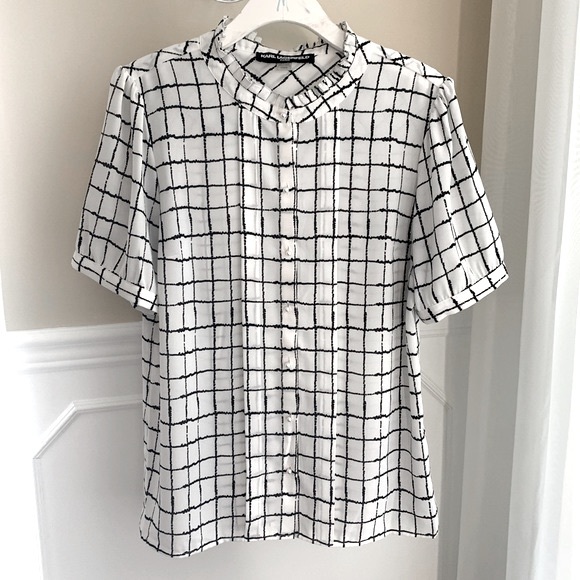 Karl Lagerfeld Paris size L plaid blouse - Picture 3 of 16